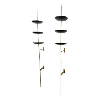 Large Spear-Shaped Brass and Metal Wall Lamps in the style of Stilnovo, 1950, Set of 2 For Sale
