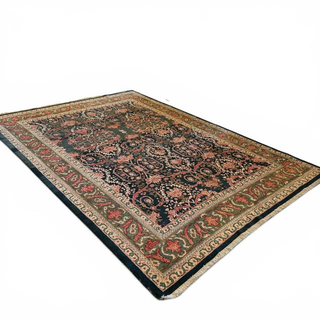 Turkish Vintage Turkish Rug 9x12 – Intricate Floral Design in Navy, Green, Ivory & Red For Sale - Image 3 of 6