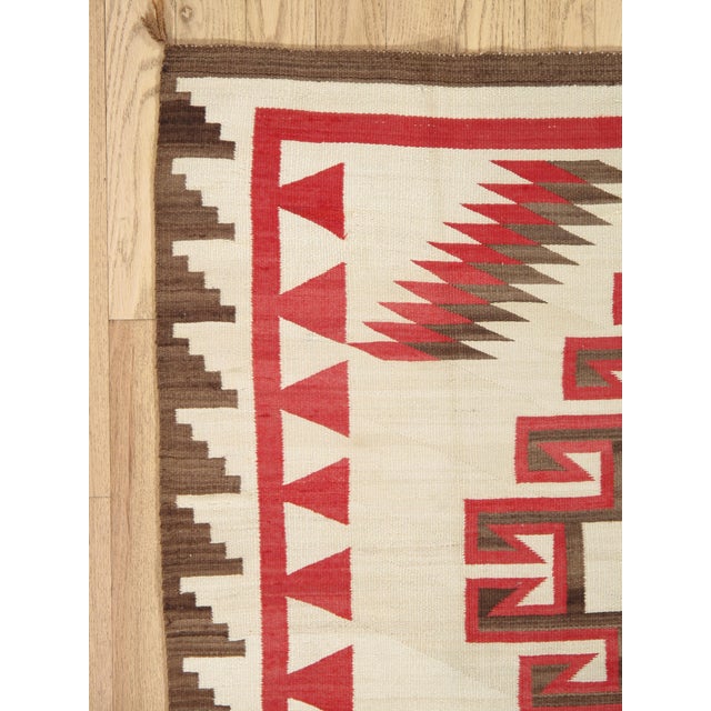 Authentic 1920 Navajo Rug Handwoven Wool Geometric Medallion Design, Red & Ivory For Sale - Image 10 of 18