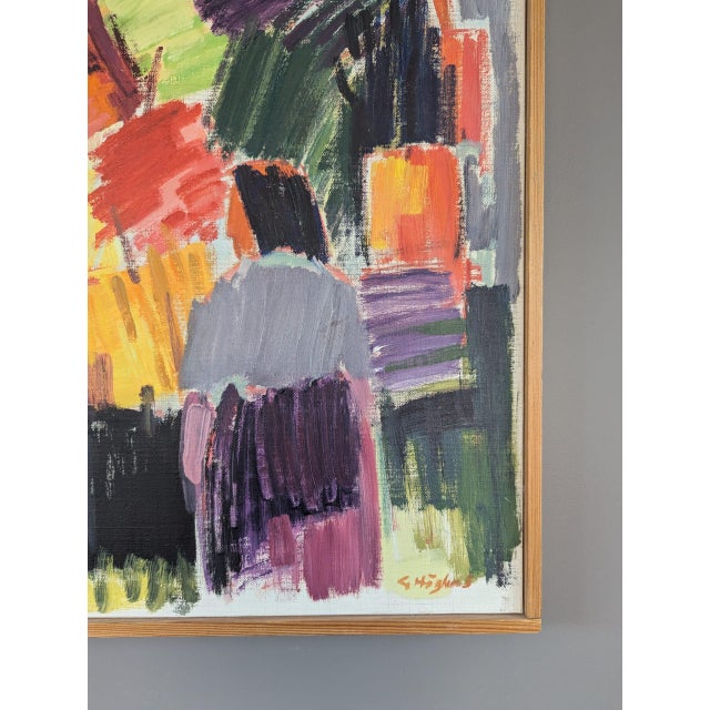 Textile Mid-Century Modern 'Amidst the Bloom' Vintage Original Abstract Painting, Framed For Sale - Image 7 of 11