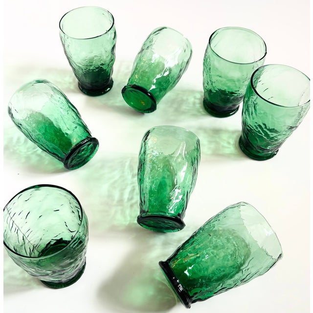 Mid Century Green Crinkle Glass Tumblers - Set of 4 For Sale - Image 12 of 12