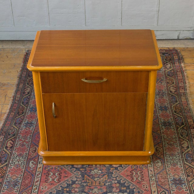 Pair of French Mid-Century Mahogany Veneered Nightstands With Original Hardware For Sale - Image 9 of 13