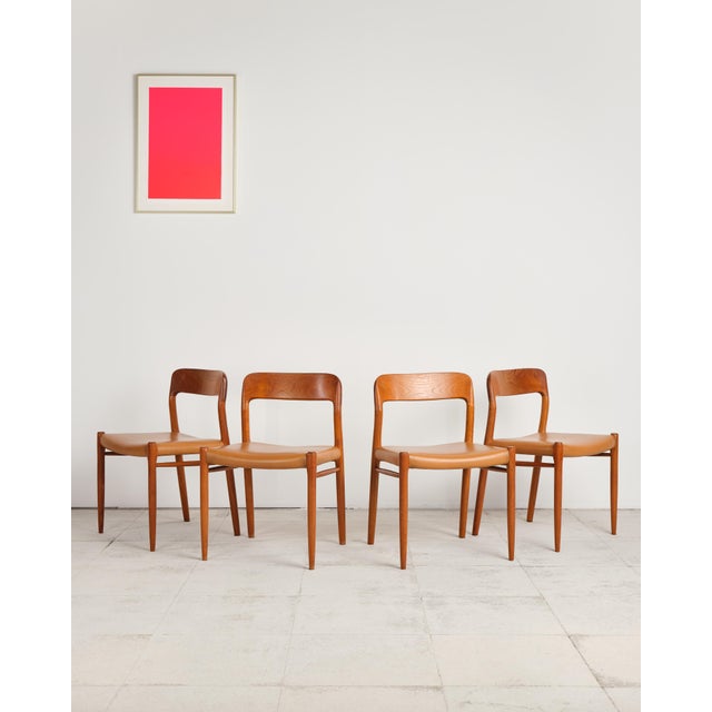 1950s Mid-Century Danish Model 75 Dining Chairs in Teak by Niels Møller for J.L. Møllers, 1950s, Set of 4 For Sale - Image 5 of 17