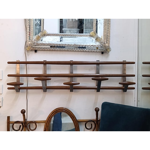 1960s Wood and Chrome-Plated Metal Wall Coat Rack, Italy, 1960s For Sale - Image 5 of 6