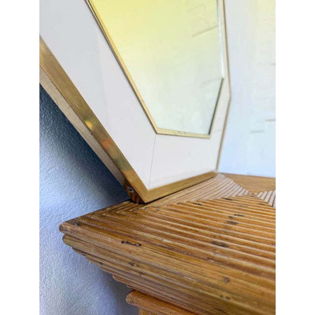 Octagonal Mirror in White Lacquer and Brass by Jean Claude Mahey, 1970s For Sale - Image 11 of 18