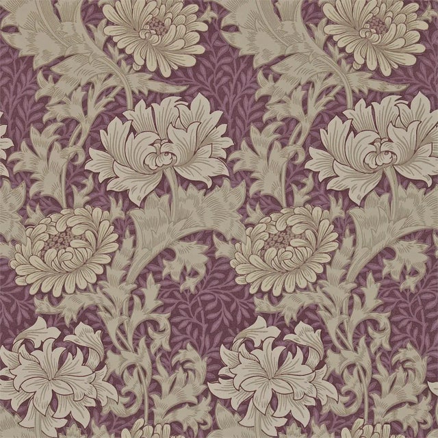 Morris & Co Chrysanthemum Wallpaper in Wine - a Sample For Sale