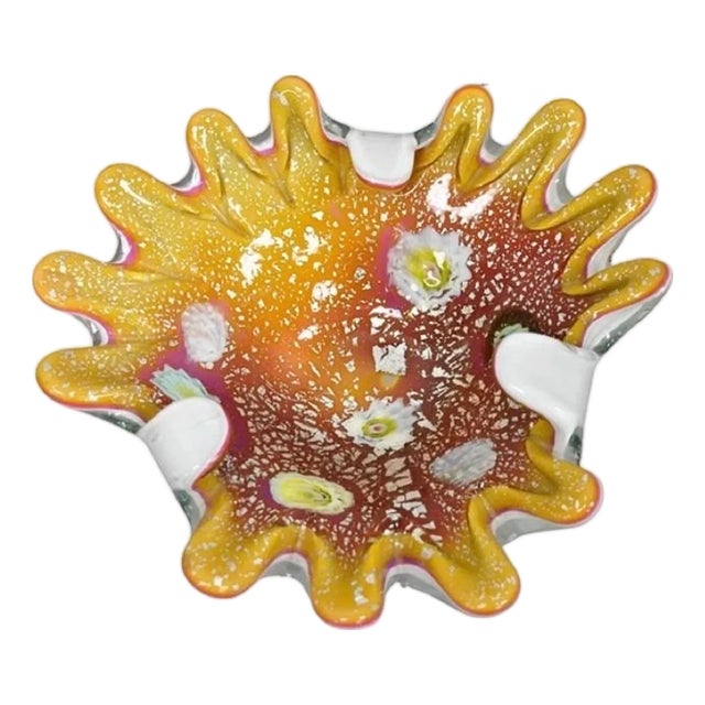 Vintage Murano Italian Art Glass Millefiori Clam Shell Candy Dish Bowl (A) For Sale