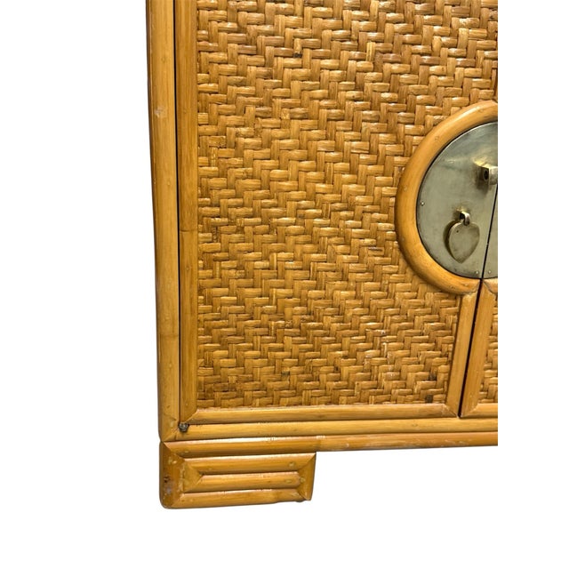 Vintage Woven Rattan Brass Nightstand For Sale - Image 10 of 10
