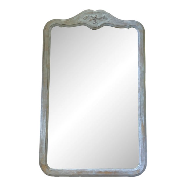Vintage French Country Wood Mirror With Distressed Finish For Sale
