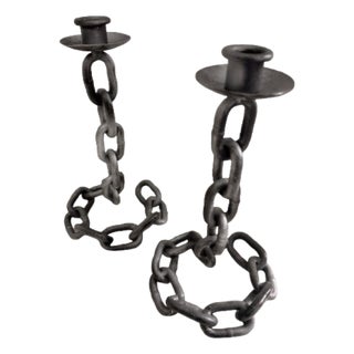 Mid 20th century Illusionistic Brutalist Chain Link Candlesticks - A Pair For Sale