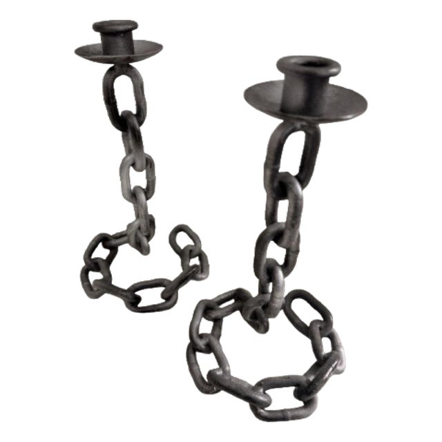 Mid 20th century Illusionistic Brutalist Chain Link Candlesticks - A Pair For Sale