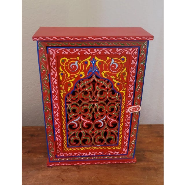 Ruby Red Hand Painted Mediterranean Medicine Cabinet / Wall Shelf / Ruby Red Zouak For Sale - Image 8 of 8
