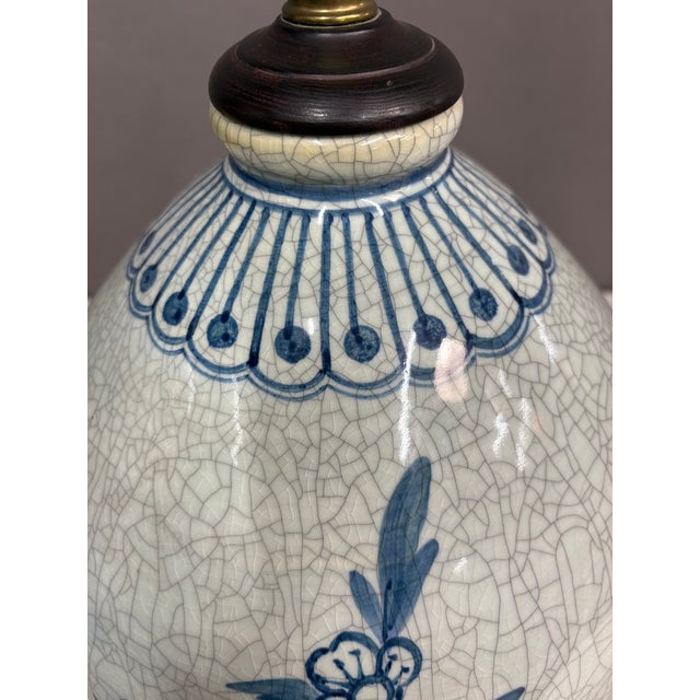 Late 20th Century Large Vase Crackle Glaze Hand Painted Pottery Lamp For Sale - Image 4 of 10