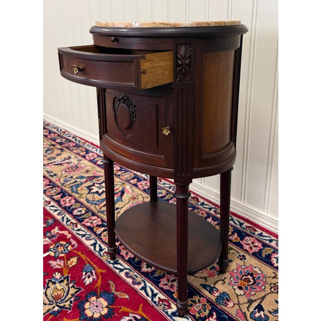 Antique Pair French Louis XVI Style Marble Top NIghtstands End Tables c.1920s-30 For Sale - Image 12 of 18