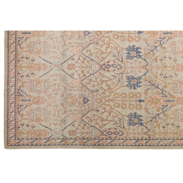 Textile Modern Tabriz Style Wool Area Rug – Muted Neutrals, Peach & Indigo Accent 12x15 For Sale - Image 7 of 12
