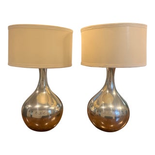 21st Century Chrome/Ceramic One Light Electroplated Table Lamp Attributed to Minka George Kovacs - a Pair For Sale