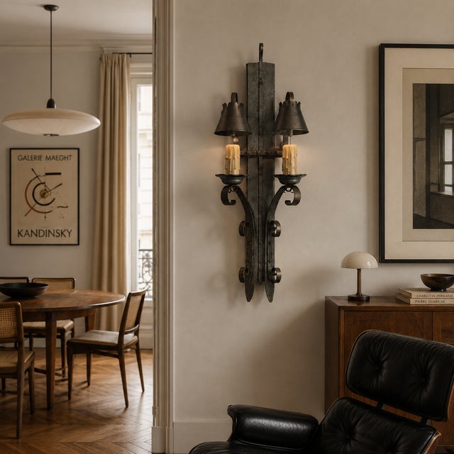 Mid 20th Century Brutalist Hand Forged Iron and Pewter Wall Sconce For Sale - Image 18 of 18