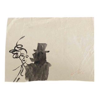 Mino Maccari, Figures, Watercolor, Mid-20th Century For Sale