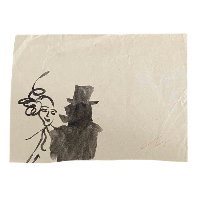 Mino Maccari, Figures, Watercolor, Mid-20th Century For Sale