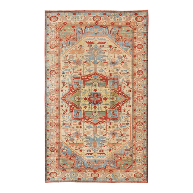 Very Large Serapi Rug With Medallion on a Cream Background Keivan Woven Arts 16'9"x28'8" For Sale