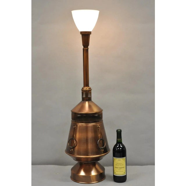 Vintage Industrial Mid Century Modern Copper Metal "Ship Turbine" Table Lamp. Late 20th Century. Measurements: 37" H (to...