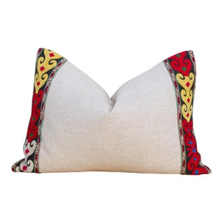 Kyra Linen Tribal Border Pillow For Sale