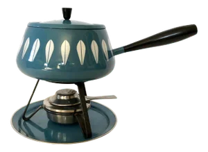 MCM Cathrineholm Norway Blue Lotus Fondue Enamelware Pot