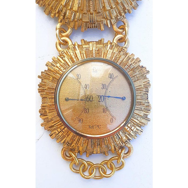 Metal Vintage Sunburst Weather Station in Brass from Lufft, 1950s For Sale - Image 7 of 17