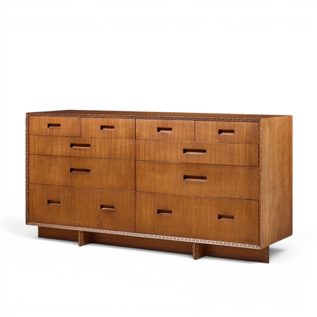Mid-Century Modern Frank Lloyd Wright for Henredon Taliesin Mid Century 10 Drawer Mahogany Lowboy Dresser For Sale - Image 3 of 12