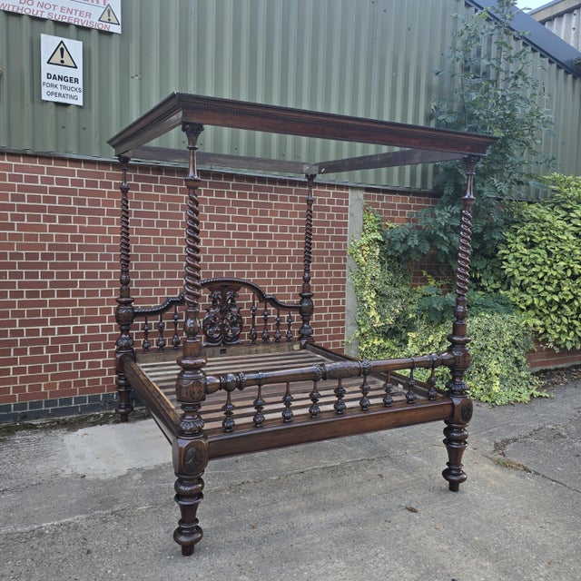 Victorian Anglo-Indian Colonial Raj King Size 4-Poster Bed, 1880s For Sale - Image 15 of 18