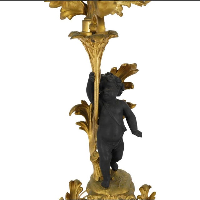 Rococo Antique Two Tone Bronze Putti Lamp For Sale - Image 3 of 7