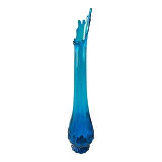 1965 25" Viking Turquoise Swung Vase W Pulled Bubble Base For Sale