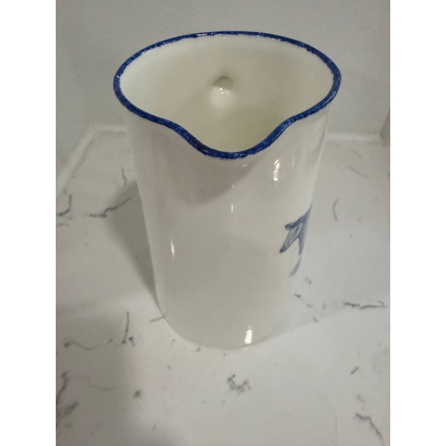 White Vintage White Jug / Pitcher With a Sheep on Both Sides With Blue Trim From England For Sale - Image 8 of 8