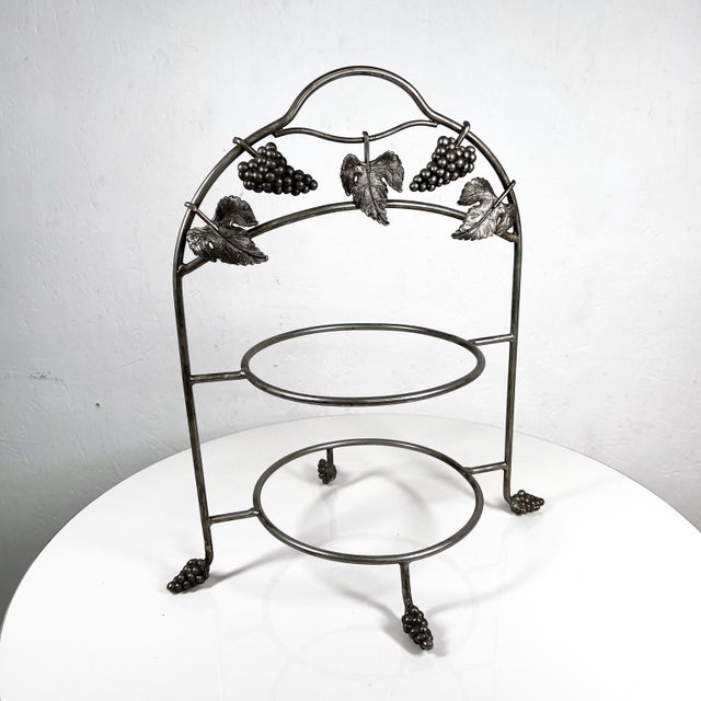 Vintage Farmhouse Two-Tiered Metal Grape Serving Stand For Sale In San Diego - Image 6 of 8