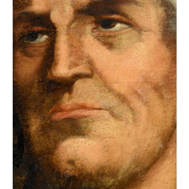 Follower of Tiziano Vecellio, Portraits of Julius Caesar & Octavian, 1700, Oil on Canvases, Framed, Set of 2 For Sale - Image 11 of 18