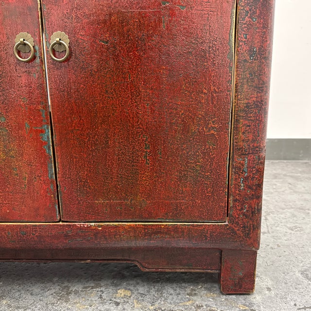 Asian Red Distressed Lacquered Sideboard, Vintage For Sale - Image 12 of 12