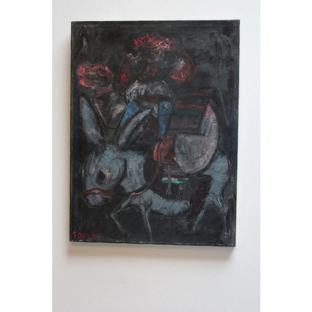 Jovan Obican Naïve-Style "Man on Donkey" Oil on Canvas For Sale - Image 13 of 13