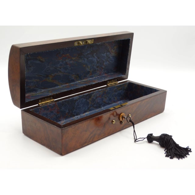 1920s Antique English Figured Walnut Box, Lock & Key For Sale - Image 5 of 7