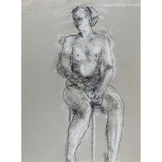 Vintage Mid Century Double Female Nude Study Drawings For Sale