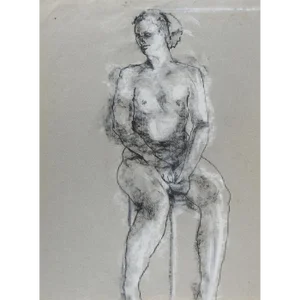 Vintage Mid Century Double Female Nude Study Drawings