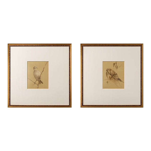 The Natural Light Gold Framed Bird Portrait Wall Art Pair For Sale