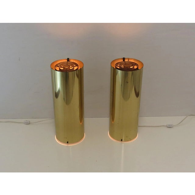 Vintage Brass Cylinder Up Light Lamps Attributed to Robert Sonneman - a Pair For Sale - Image 4 of 12
