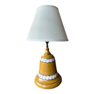 1950s Italian Hand-Painted Mustard Yellow Blue and White Tole Lamp With Shade For Sale