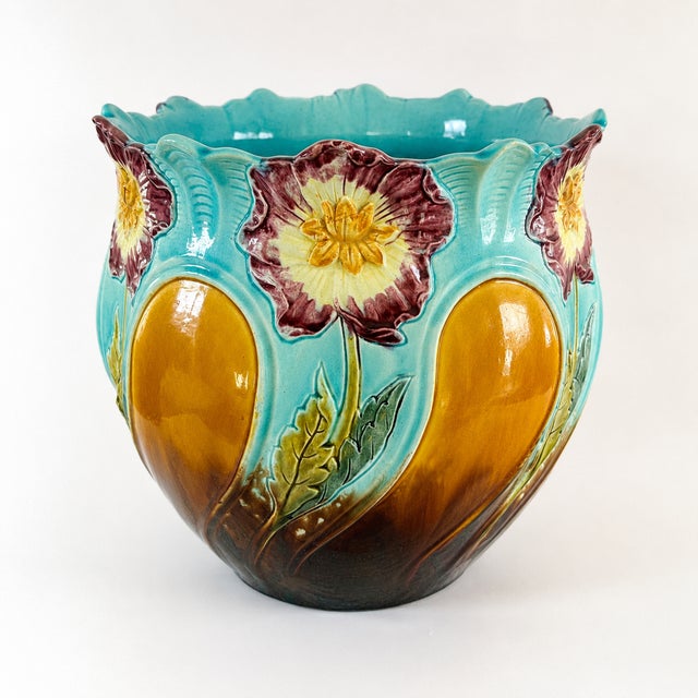 Large Art Nouveau Slip Planter from Onnaing, France, 1920s For Sale - Image 17 of 17