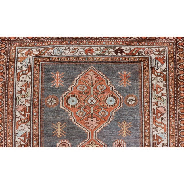 Textile Antique Persian Hamadan Rug With Central Sub-Geometric Medallion in Blue-Gray For Sale - Image 7 of 11