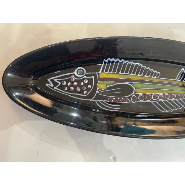 French Robert Picault Black Glazed Ceramic Fish Vallauris Set 15 Pieces For Sale - Image 10 of 13