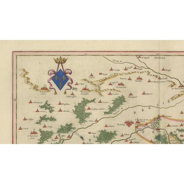 Paper Map of Dombes, Lyonnais and Bresse from Blaeu, France, 1642 For Sale - Image 7 of 10