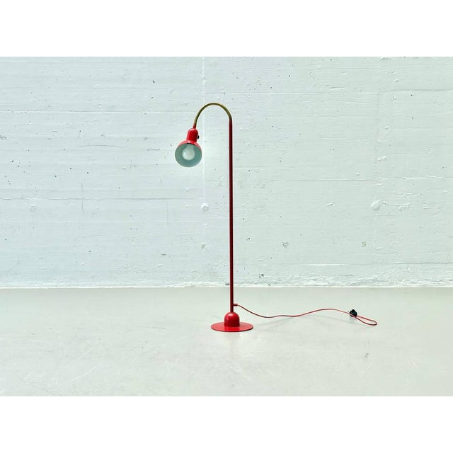 Contemporary Red Metal Gooseneck Floor Lamp, 1970s For Sale - Image 3 of 14