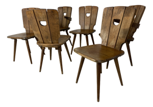 Mid-Century Brutalist Wood Dining Chairs, 1950s, Set of 6