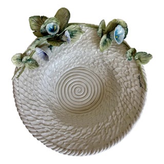 Vintage Italian Laveno Majolica Signed Bowl With Trompe L’Oeil Morning Glories For Sale